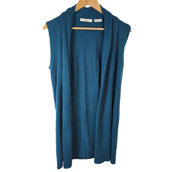 Neiman Marcus Cashmere Collection Teal Blue Sleeveless Cardigan Vest - Picture 1 of 4
